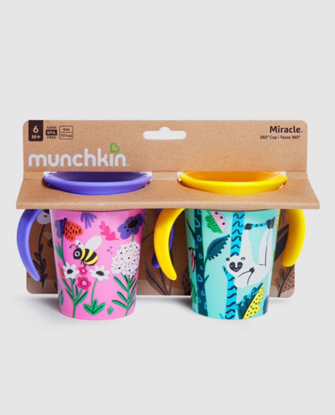 Munchkin 2 Pack Miracle Wildlove Trainerf Cup Lemur/Bee 6Oz