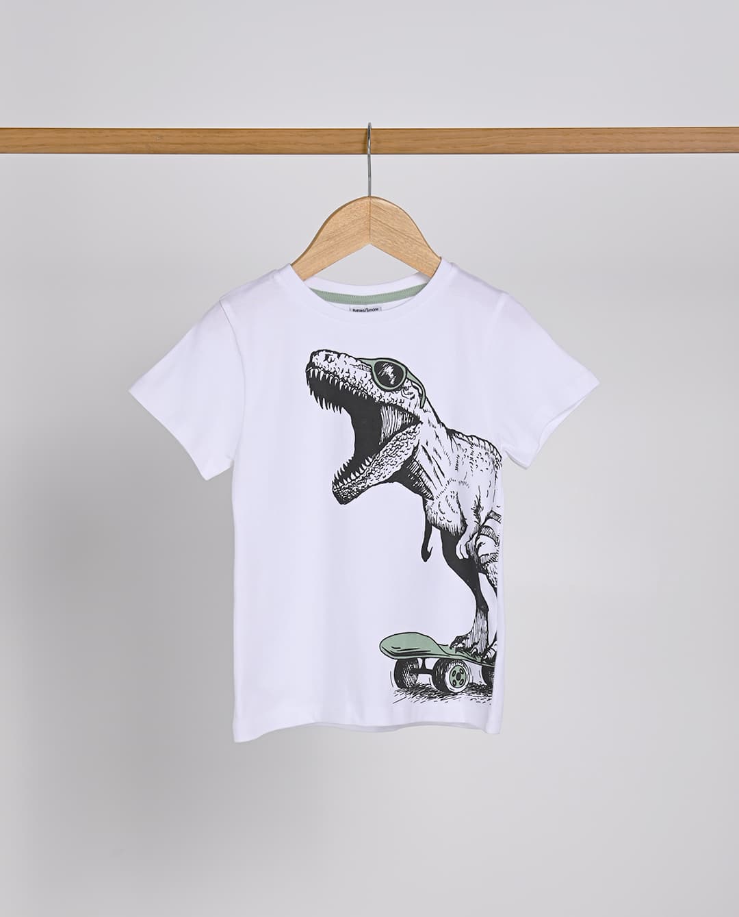 Babies & more Short Sleeve Solid T-Shirt With Dino Graphic Print White
