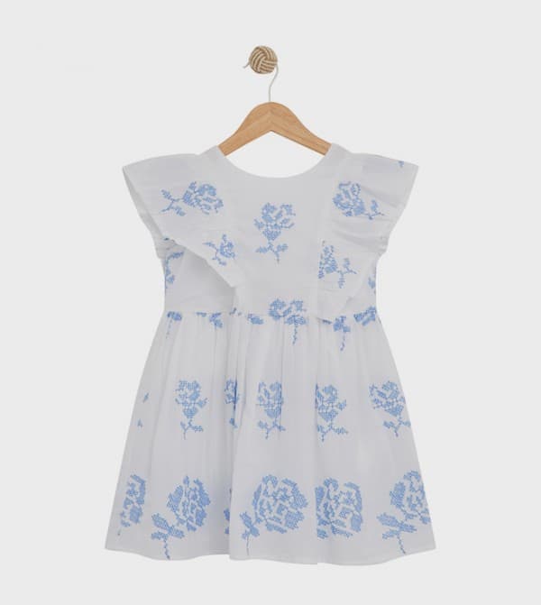 White Sleeveless Casual Dress For Toddler Girls