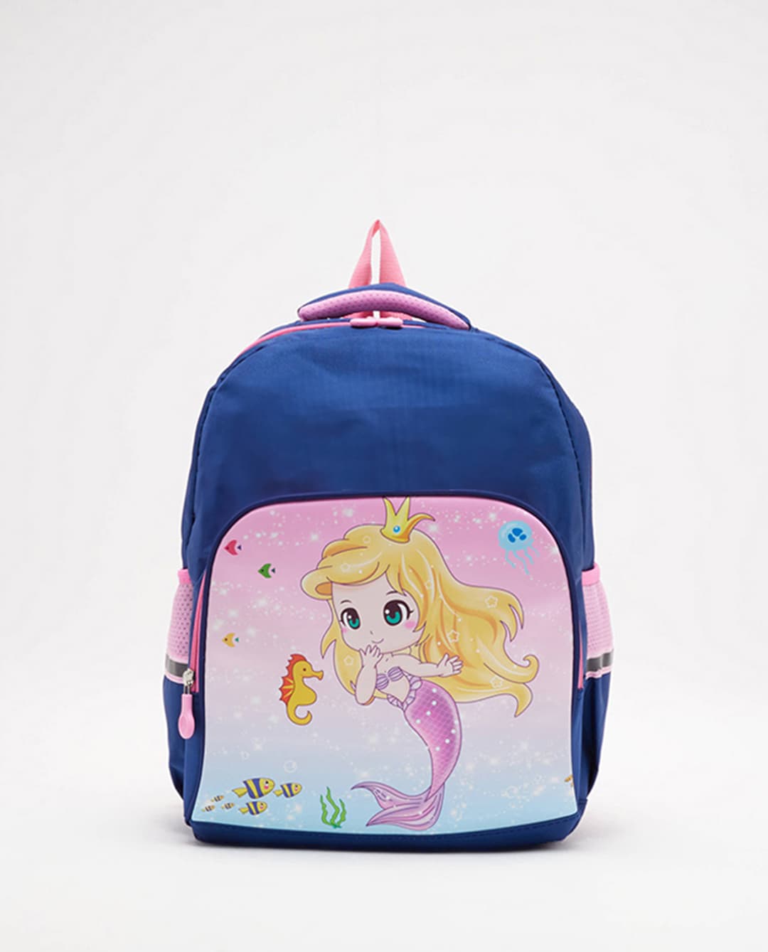 R&B Kids Printed Zipper School Backpack Navy And Pink 15"